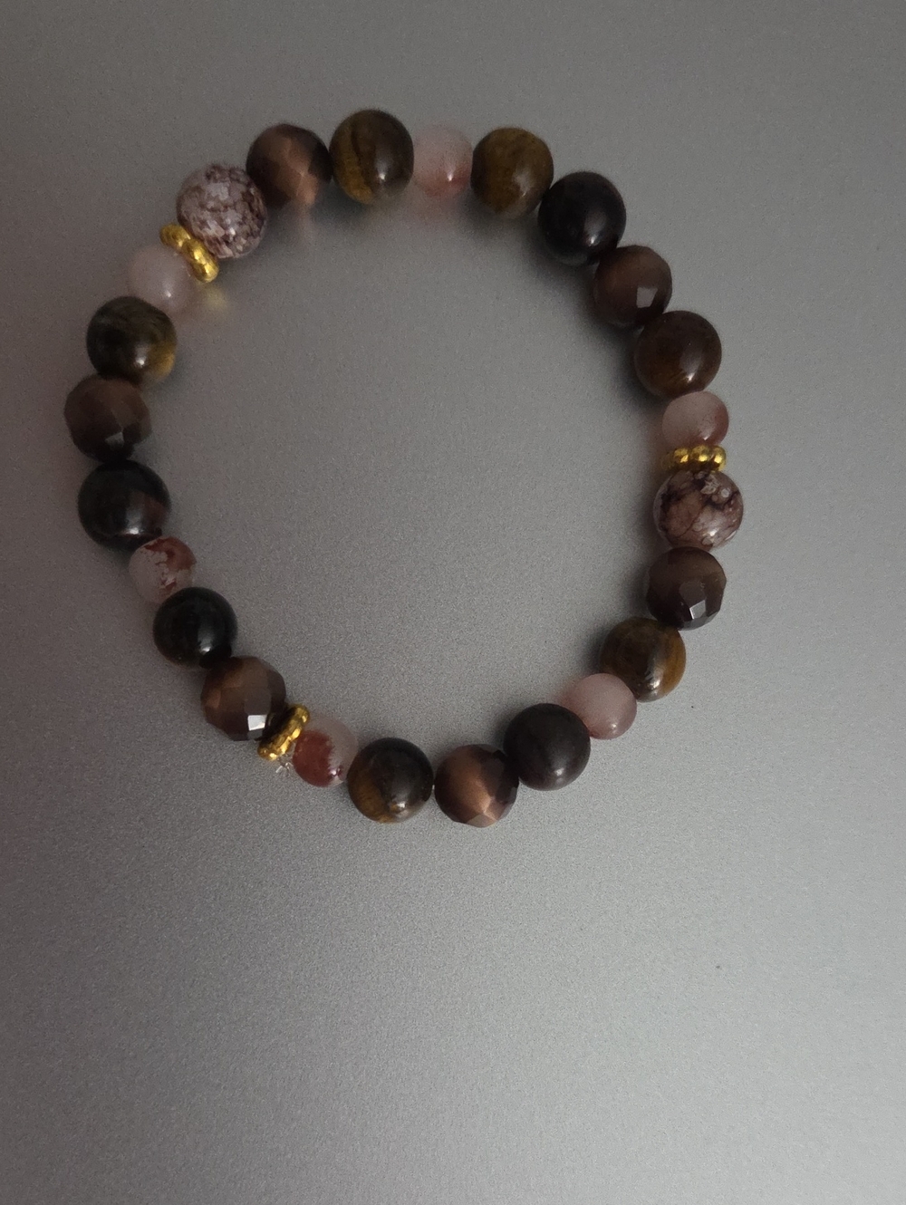 Handmade Brown and Pink Beaded Stretch Bracelet